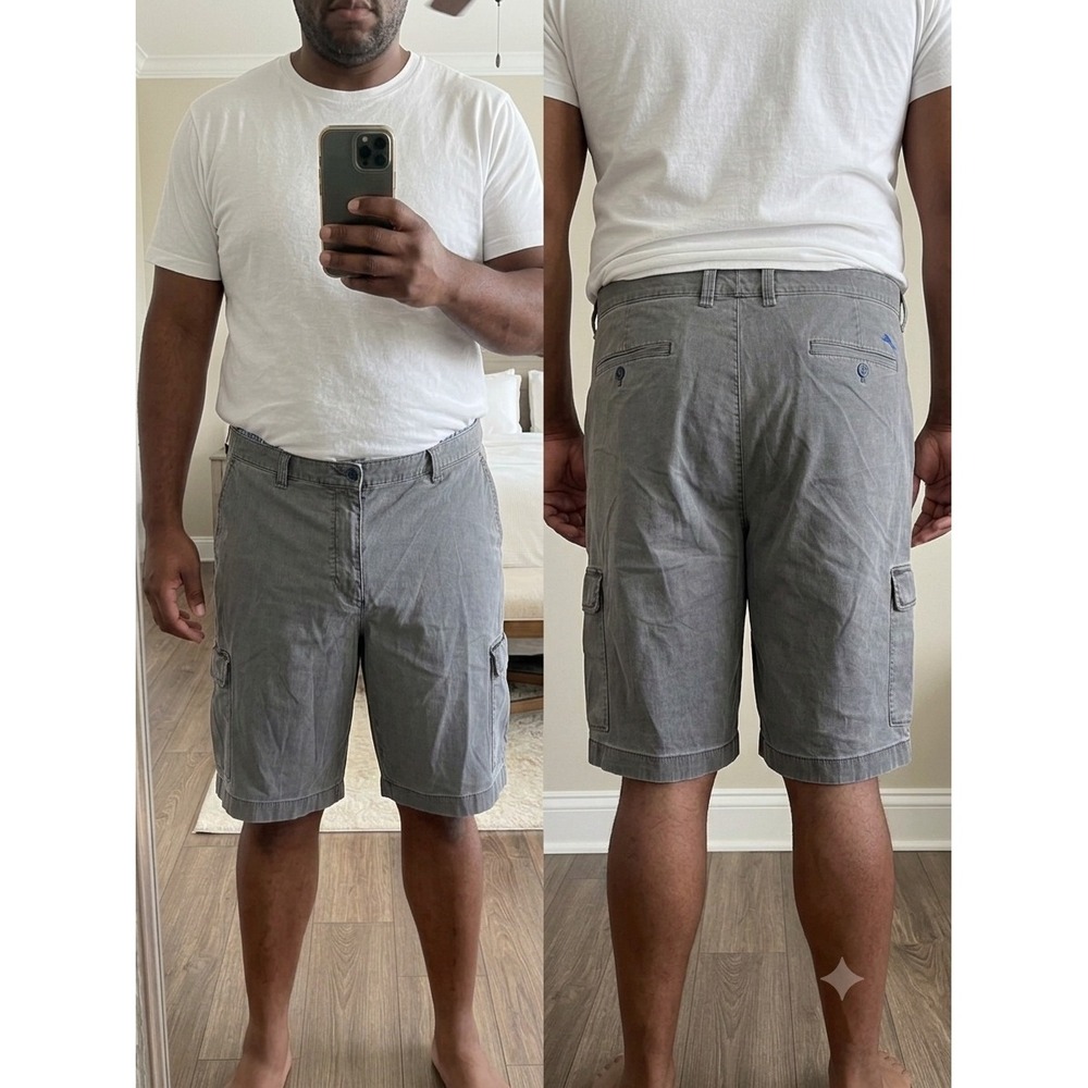 Tommy Bahama Men's Cargo Shorts Size 44 Gray Stretch Twill Casual Tropical Liner